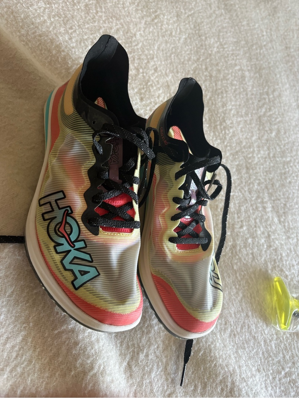 Hoka Lightweight Racing Shoes in Coral, Turquoise, Black